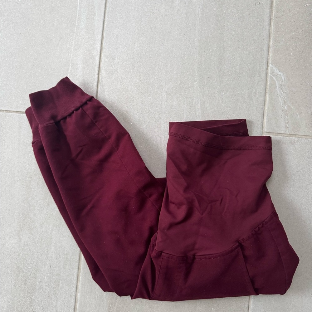 Figs Burgundy Zamora Maternity Jogger Pants Size XS